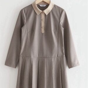 & Other Stories Taupe Checkered Long Sleeve Dress